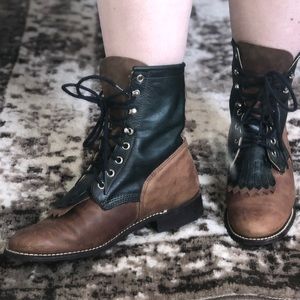 Kiltie Women’s Leather Riding Boots Lace-Up Brown